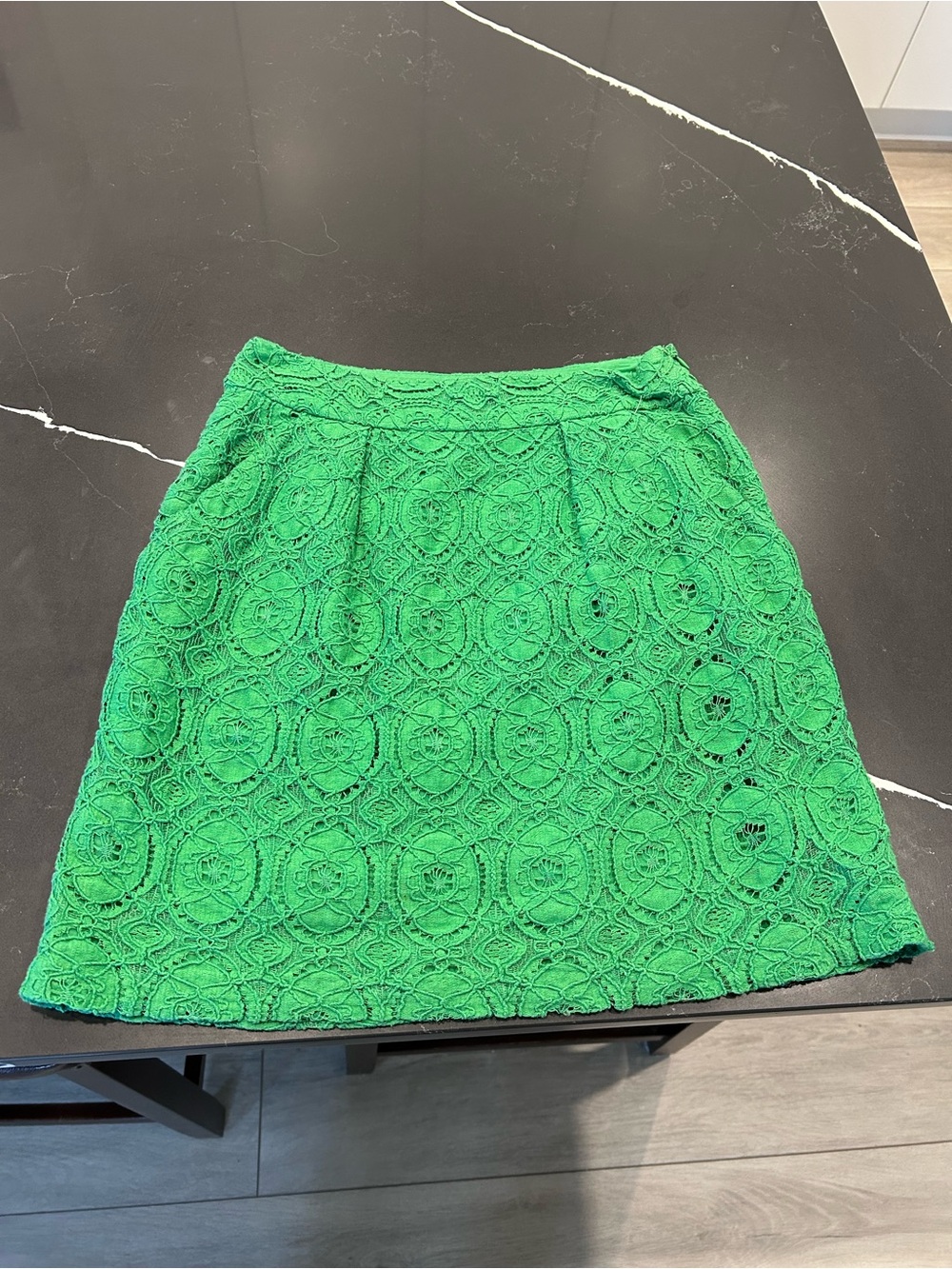 Anthropologie Beth Bowley LinedEmerald Green Lace Mini Skirt Boho Coquette Chic